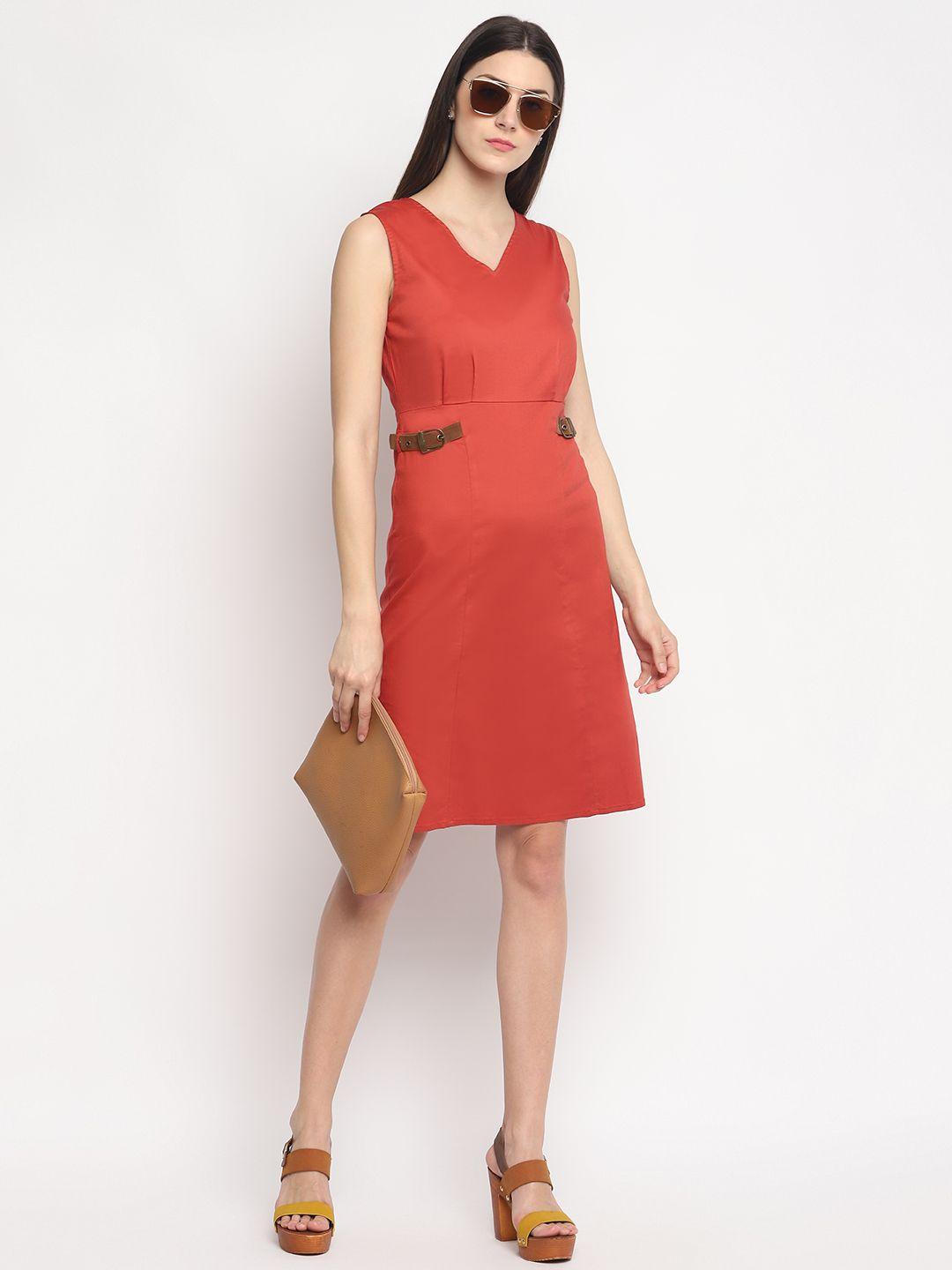 otorva women red cotton solid sheath dress