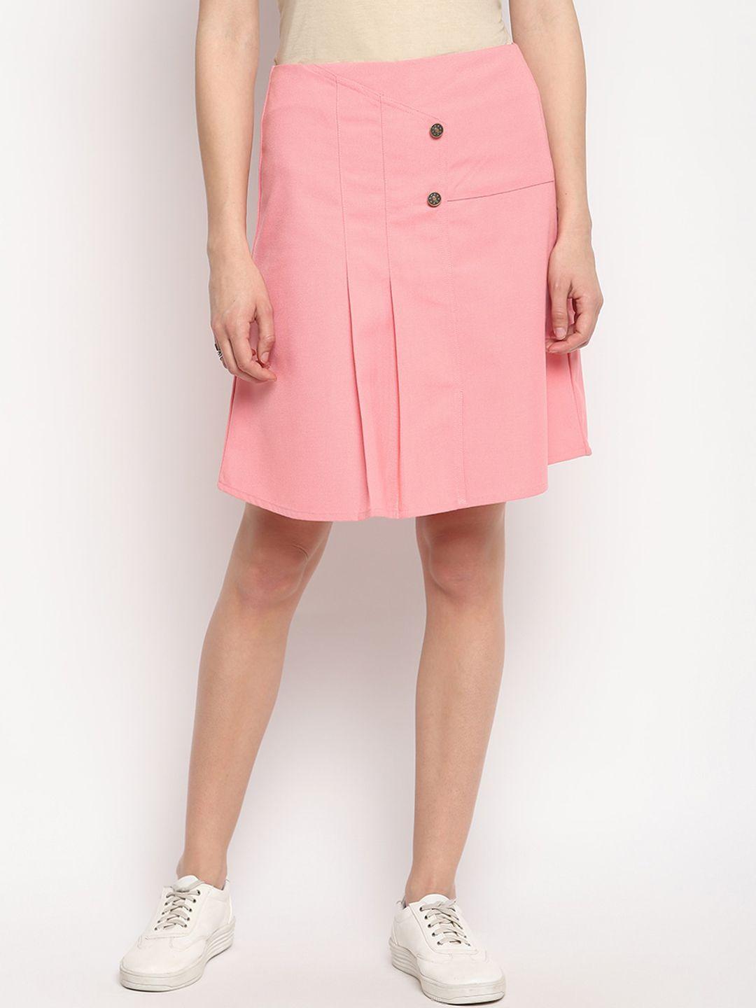 otorva women suede  pink solid a-line mini skirt