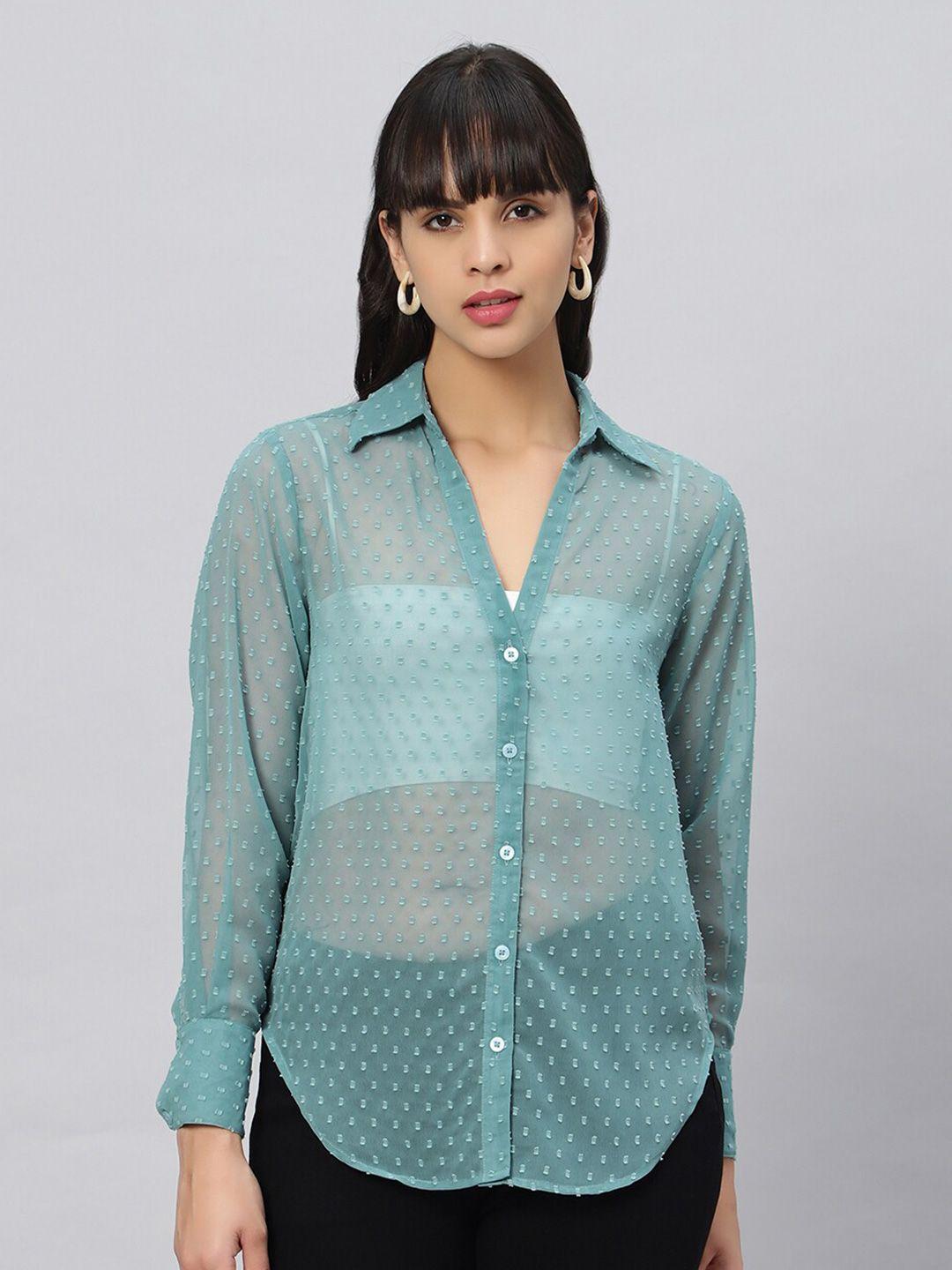 oui comfort self design spread collar oversized casual shirt