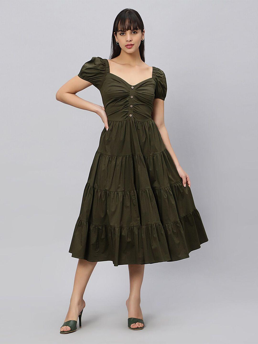 oui sweetheart neck tiered pure cotton fit and flare dress
