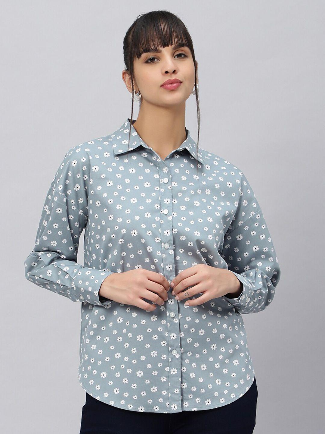 oui comfort floral printed spread collar regular fit cotton casual shirt