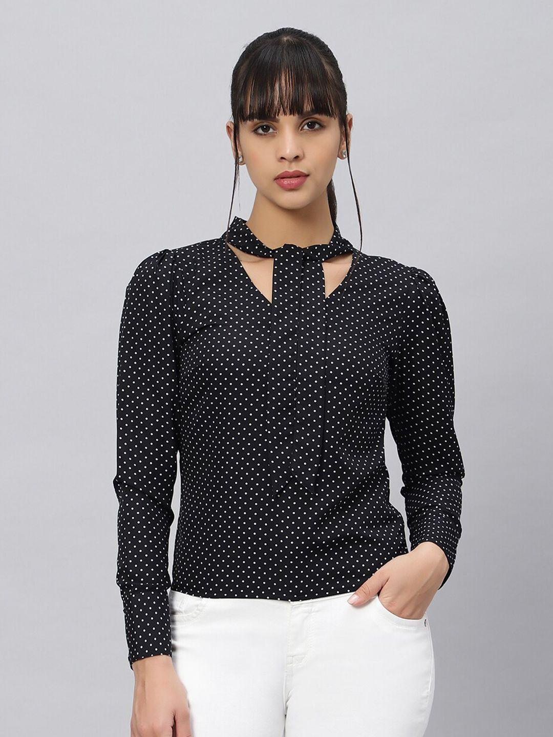 oui polka dot print choker neck puff sleeves top