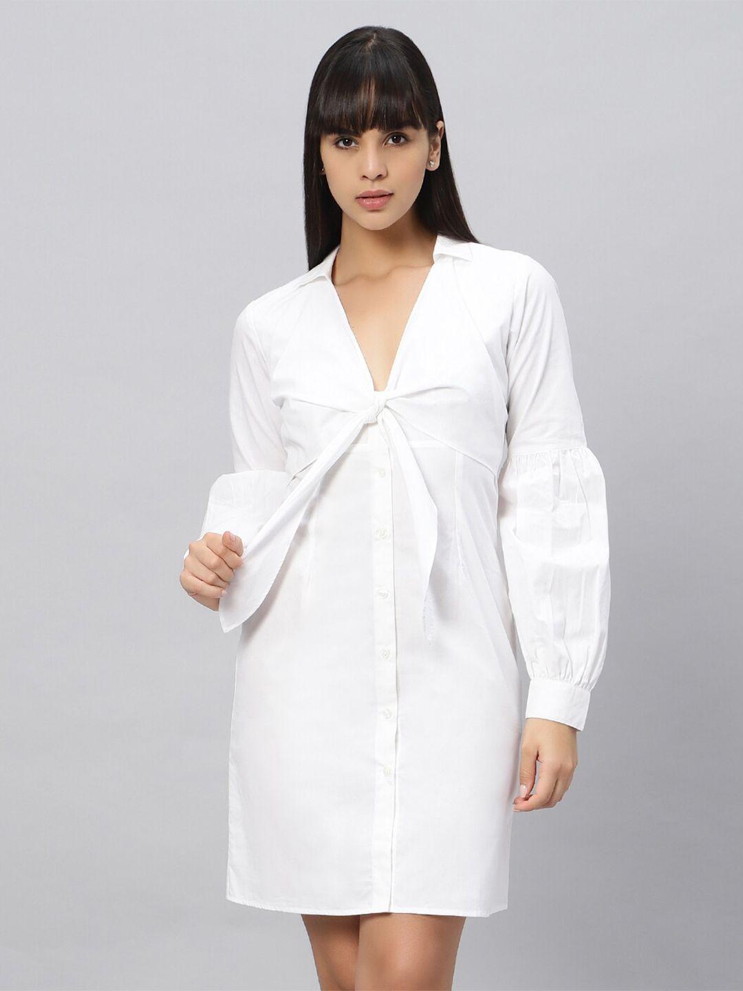oui v-neck cuff sleeves pure cotton shirt dress