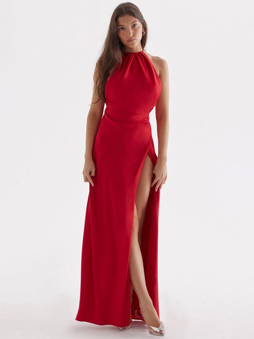 outcast halter neck high slit detailed maxi dress