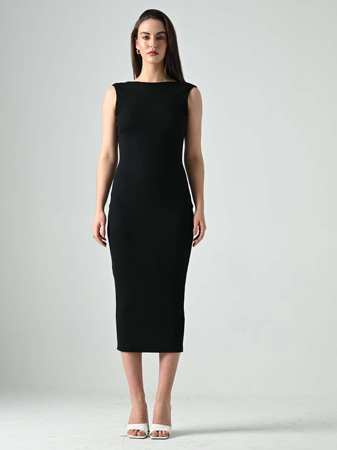 outcast ribbed boat neck bodycon midi dress