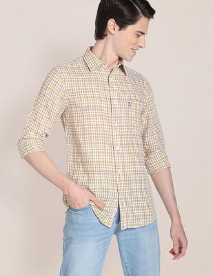 outdoor check linen cotton shirt