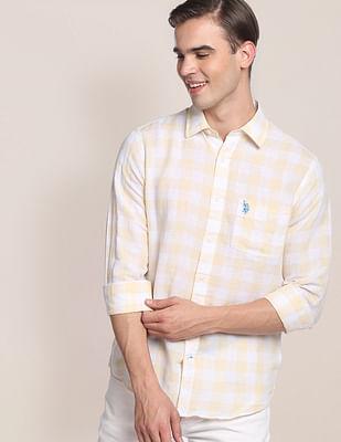 outdoor check linen cotton shirt