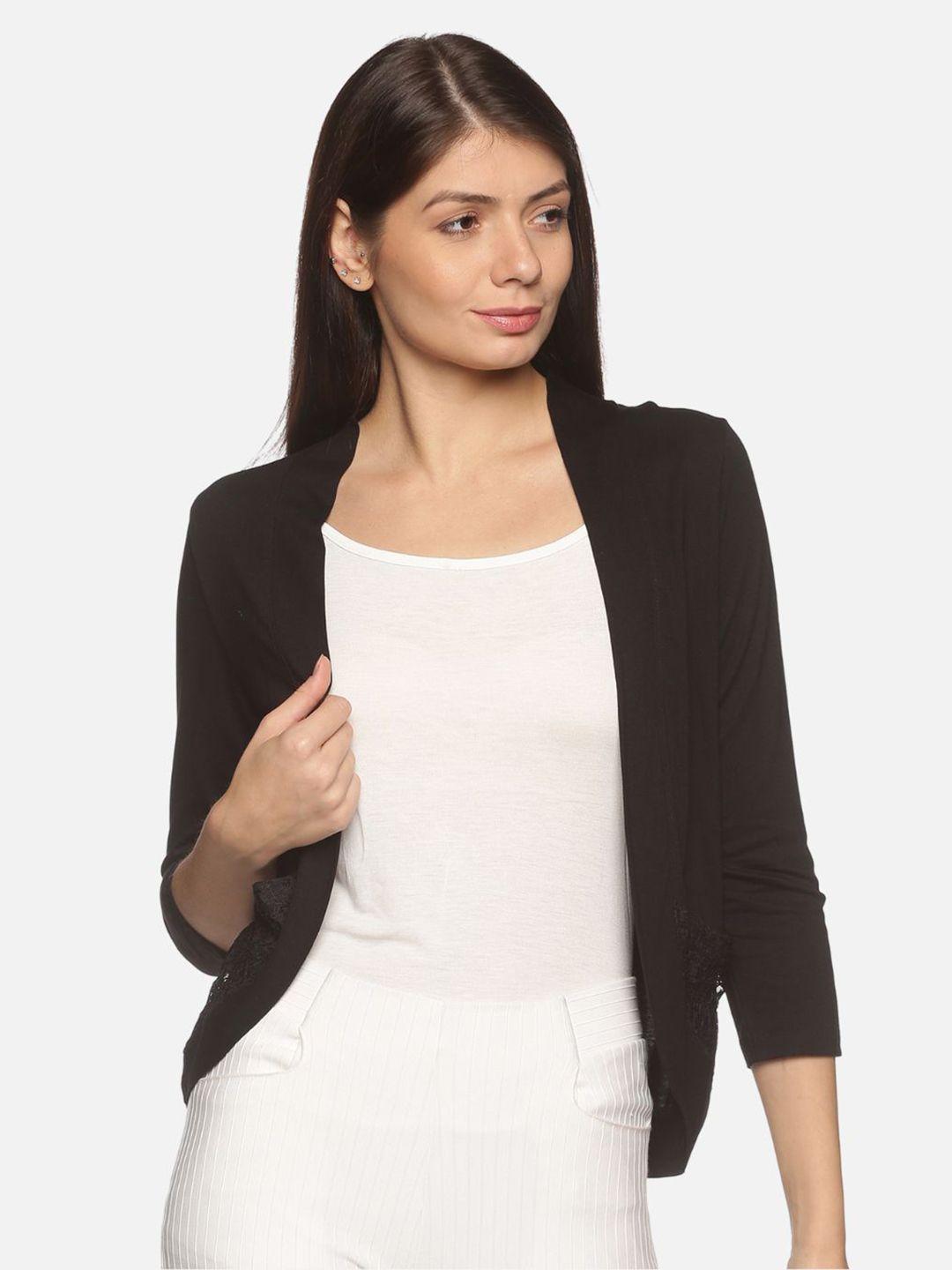 outflits women black solid open front shrug