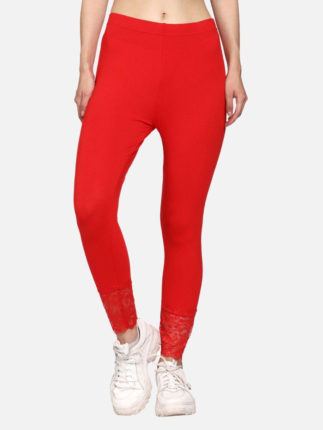 outflits women red solid leggings