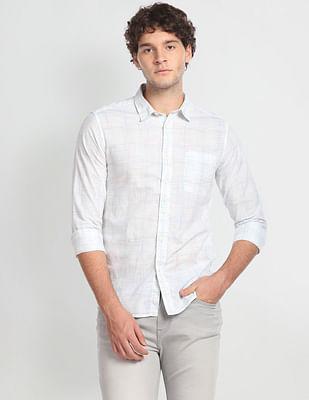 outline check cotton casual shirt