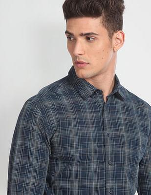 outline check cotton casual shirt