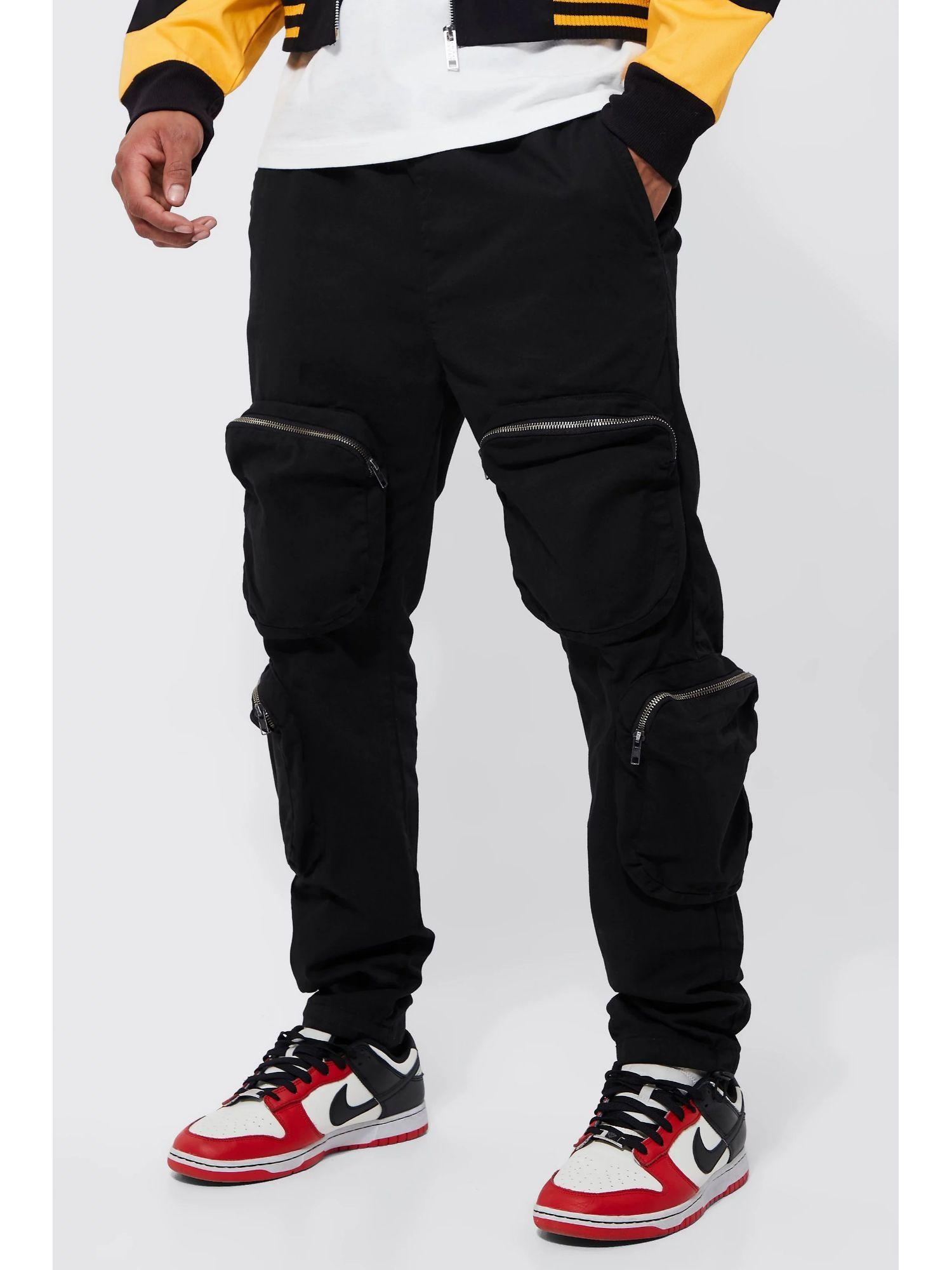 outrage zip pocket straight fit cargo trouser black