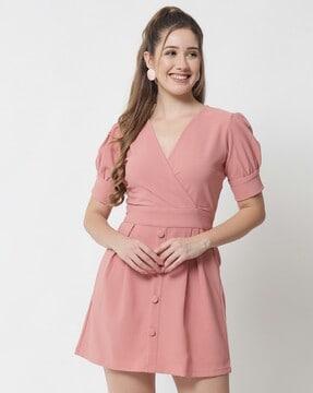 overlap fit & flare dress