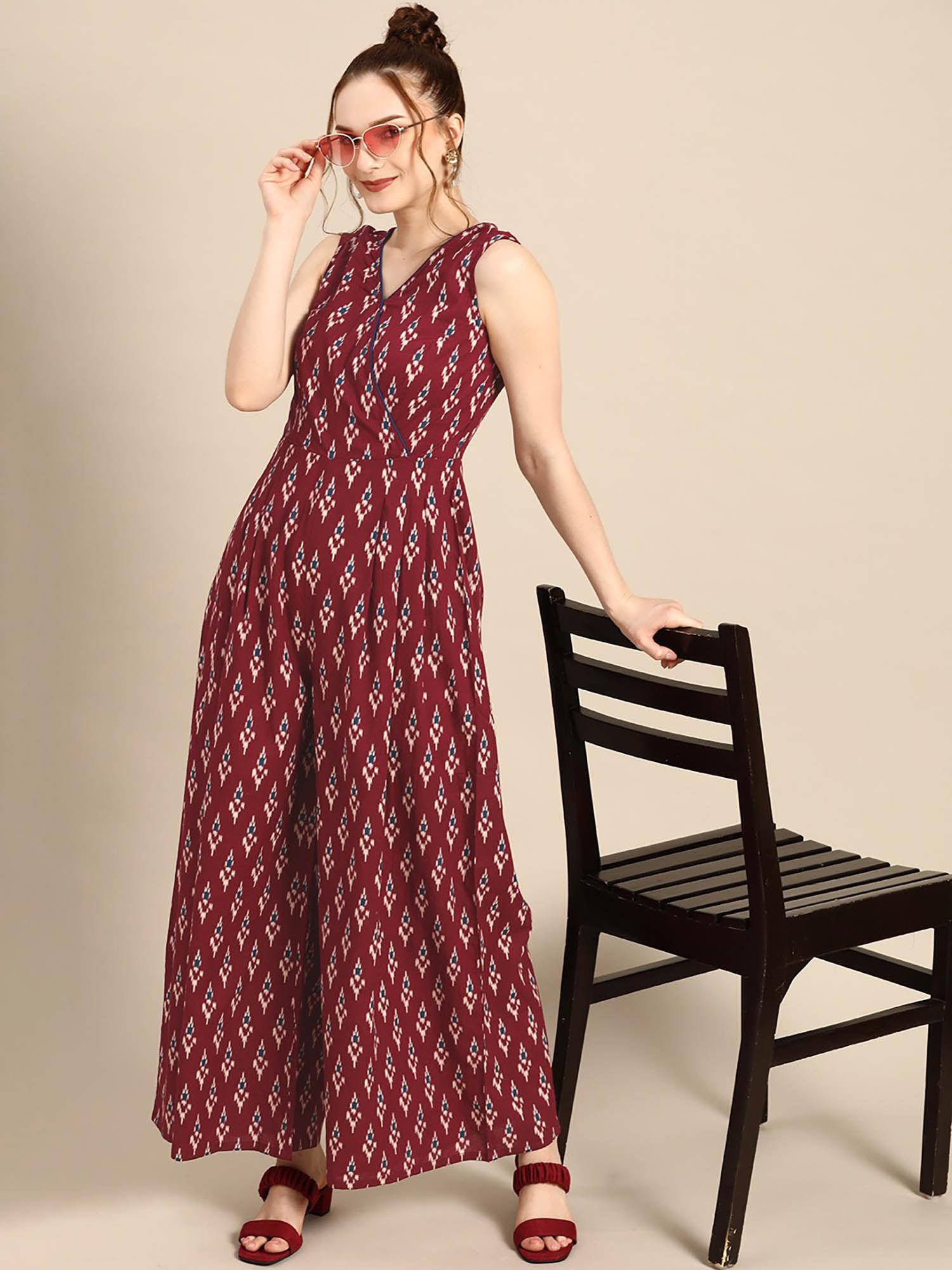 overlap neck pleated jumpsuit