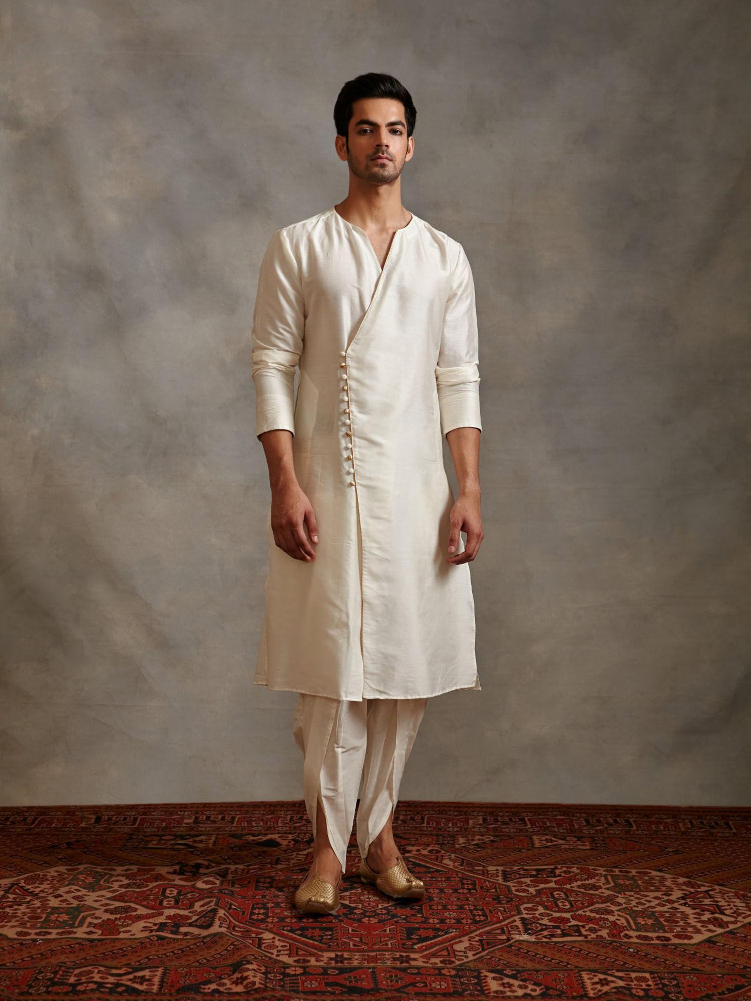 overlapped banarasi kurta with tulip pants ivory (set of 2)