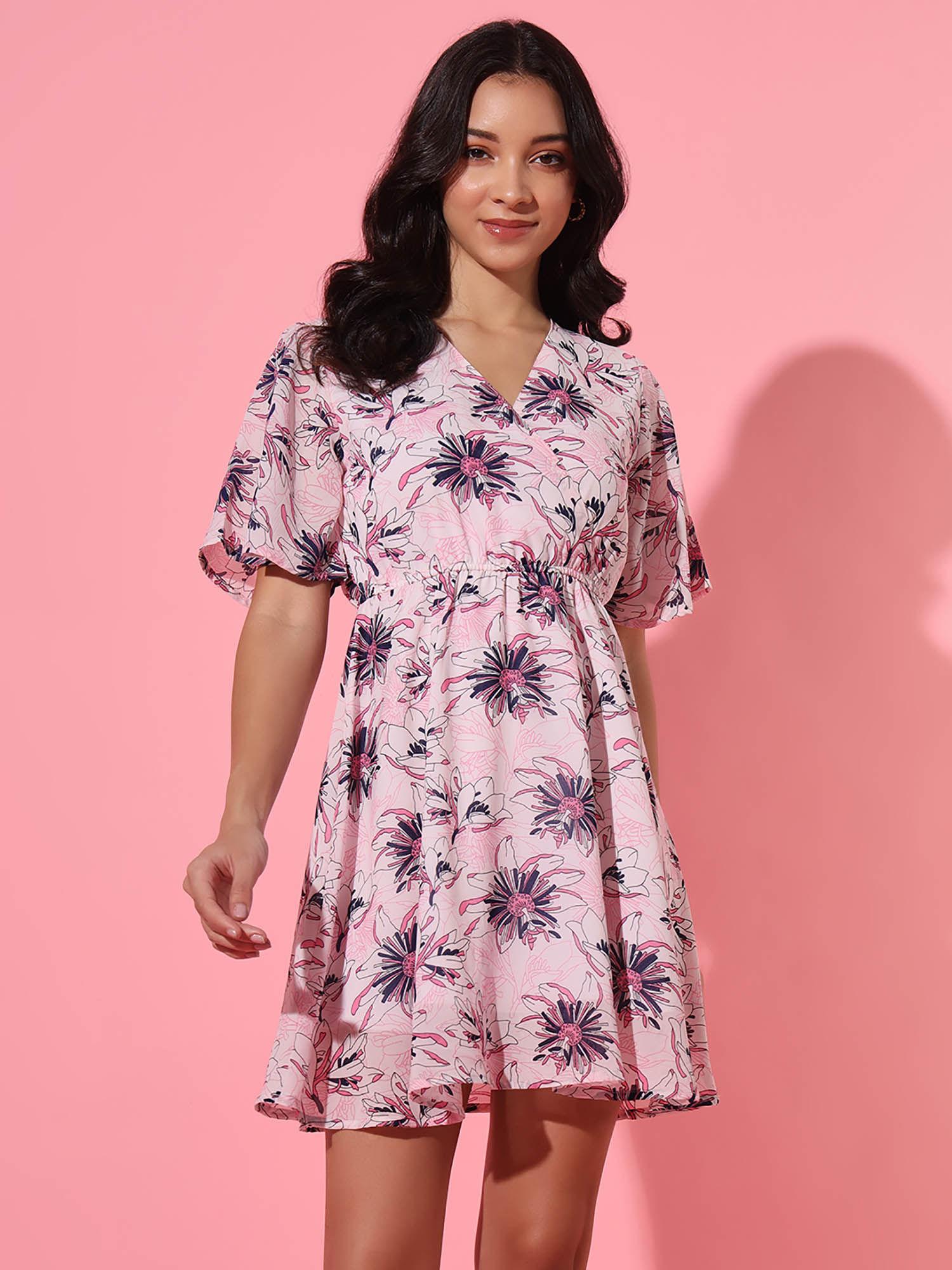 overlapped floral short dress