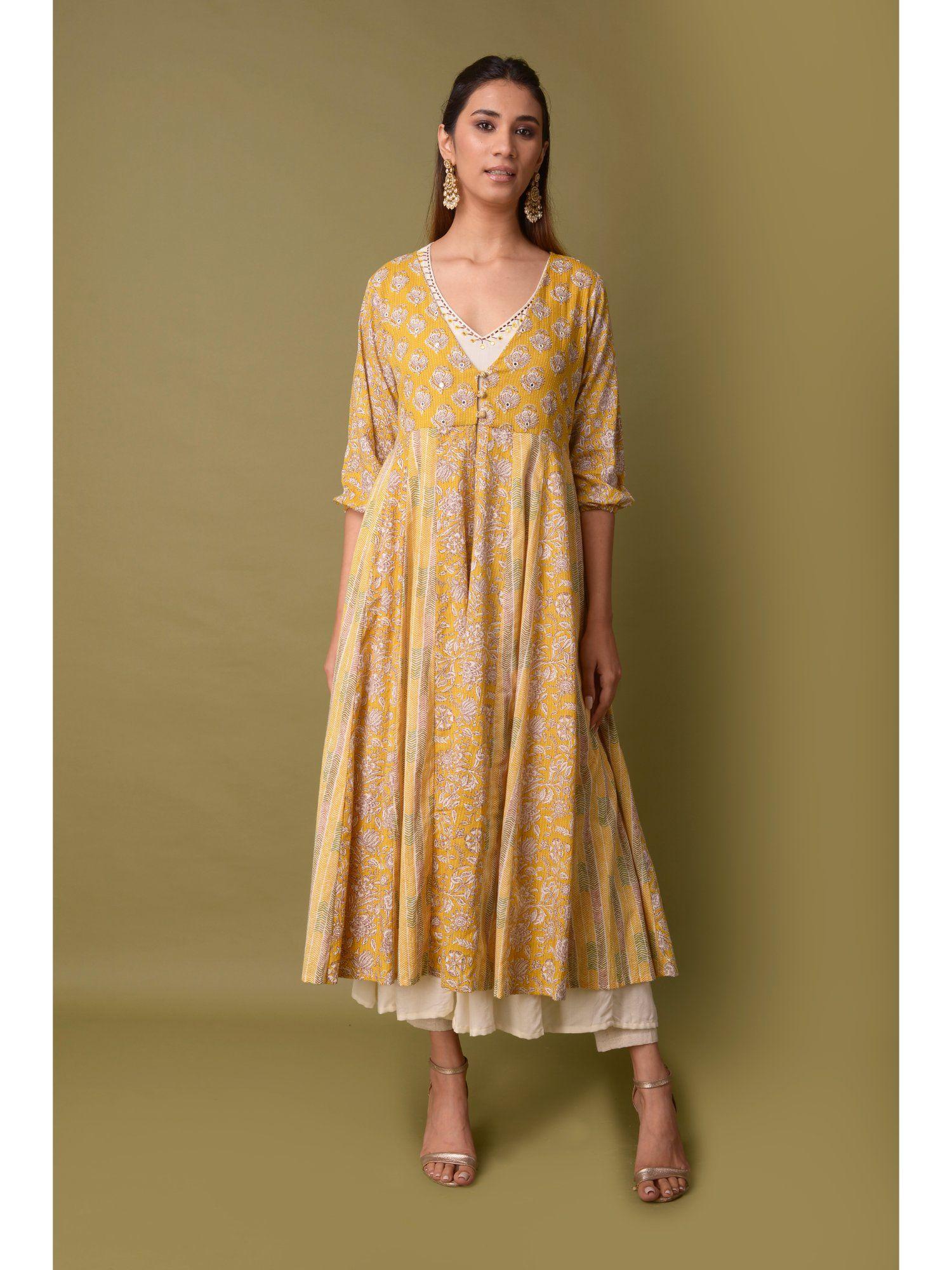 overlay kurta printed yoke