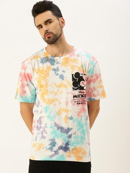 oversize men tie & dye round neck pure cotton white t-shirt