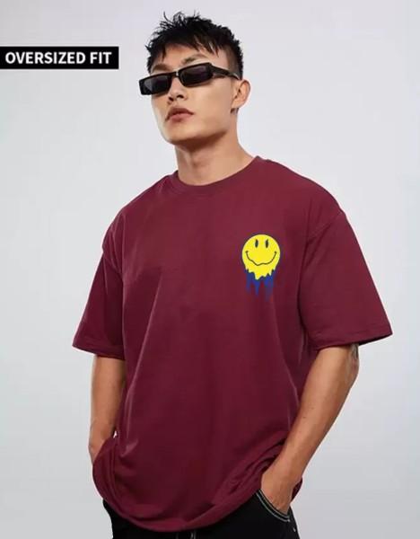 oversize men typography round neck pure cotton maroon t-shirt