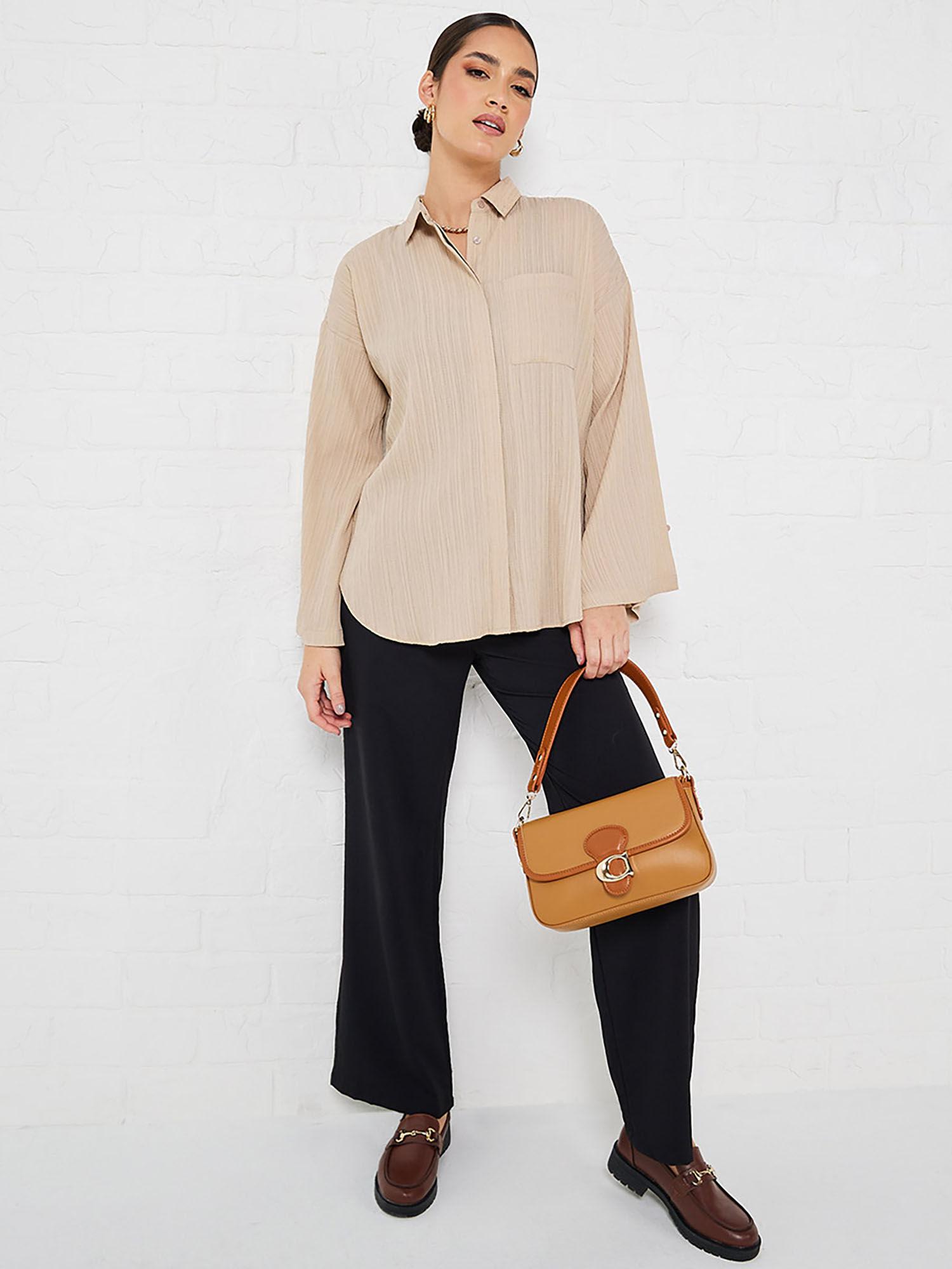 oversized drop shoulder crepe longline shirt