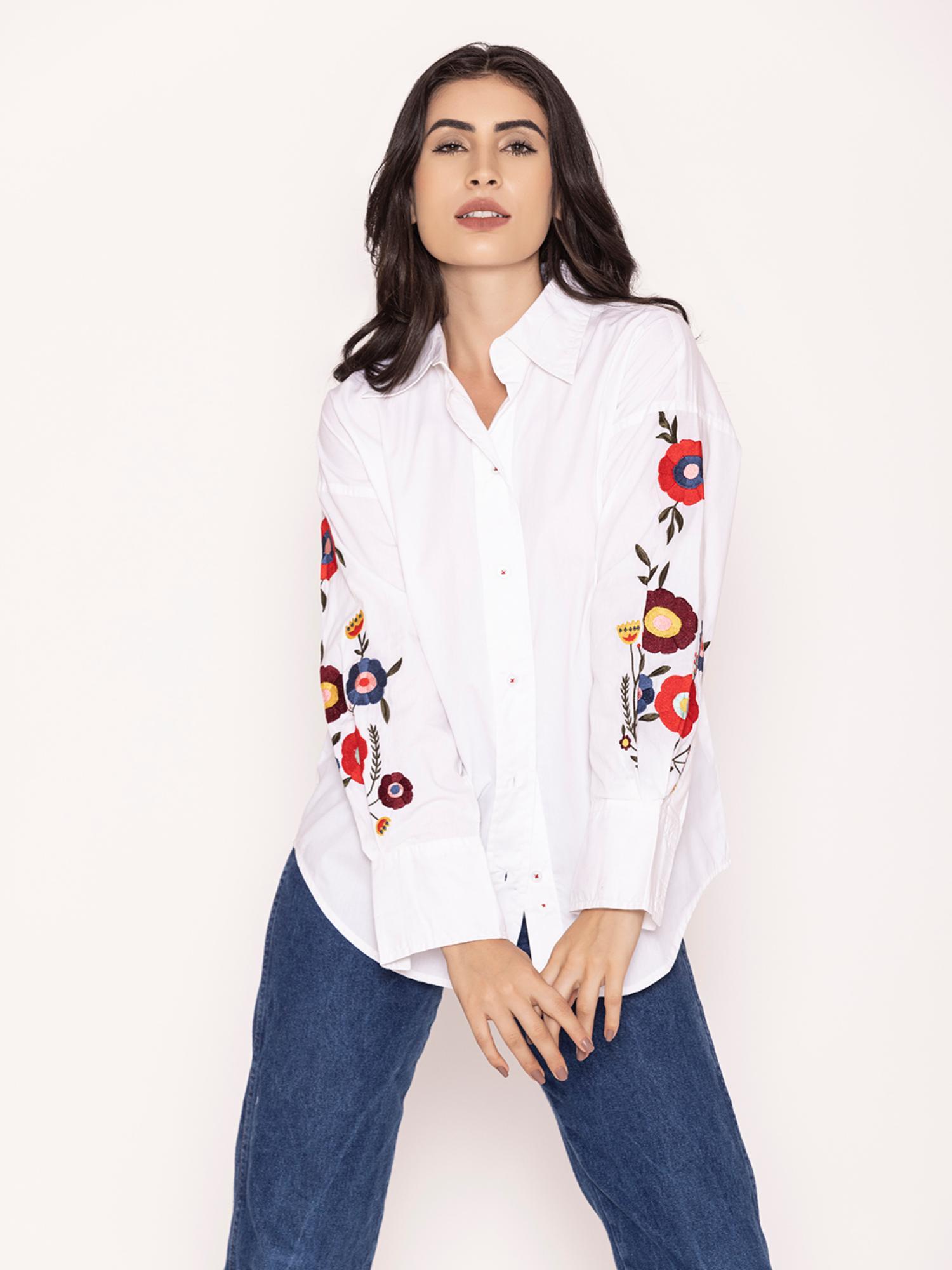 oversized embroidered pure cotton shirt