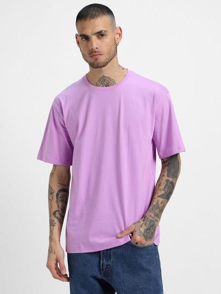 oversized men solid round neck pure cotton purple t-shirt