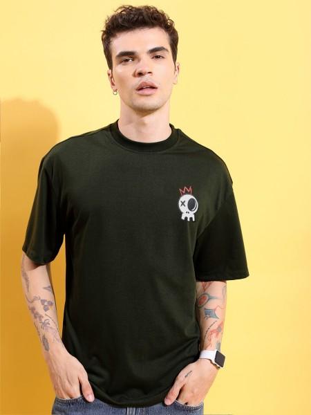 oversized men typography round neck pure cotton dark green t-shirt