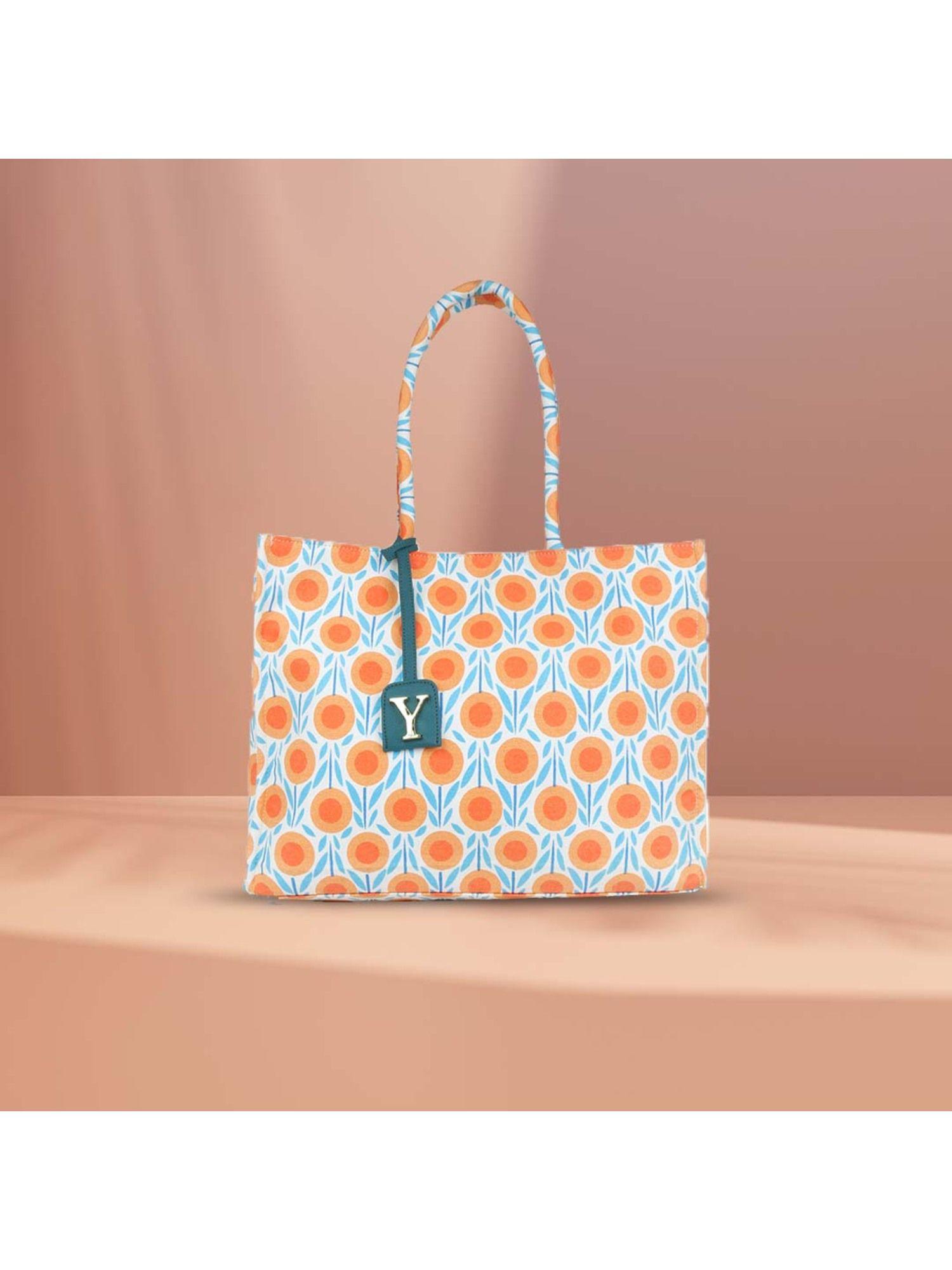 oversized orange printed tote