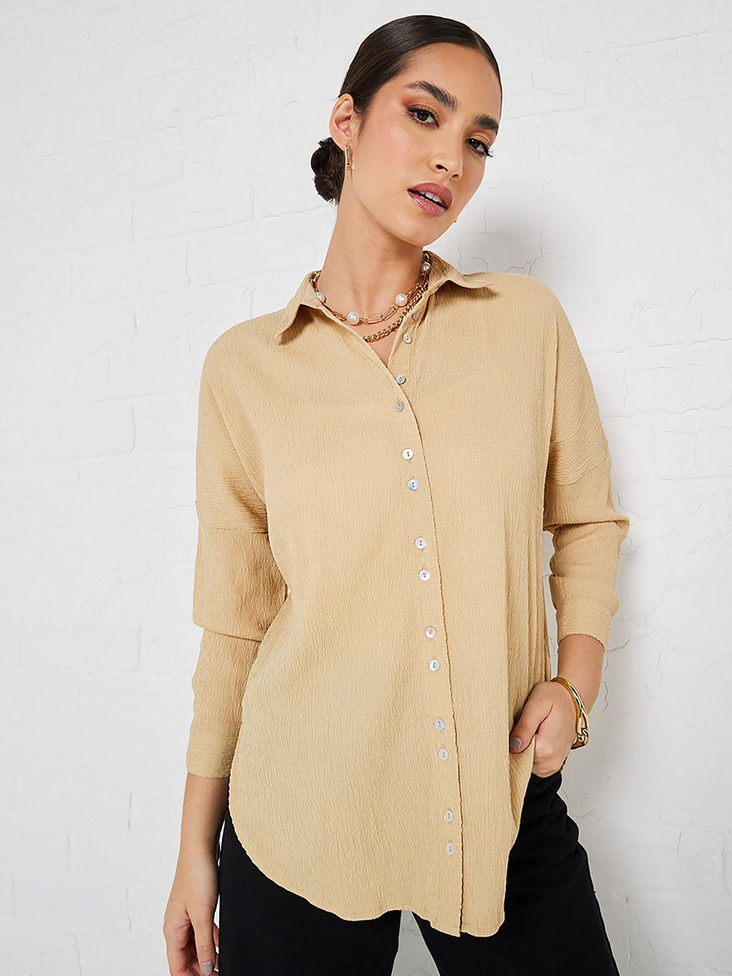 oversized roll-up sleeve crepe longline shirt