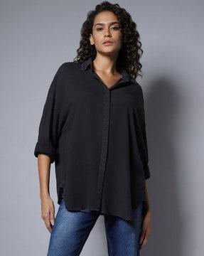 oversized shirt with curved hem