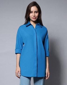 oversized shirt with curved hem