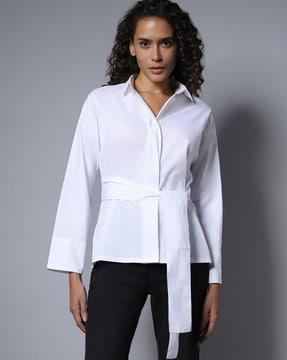 oversized shirt with waist tie-up