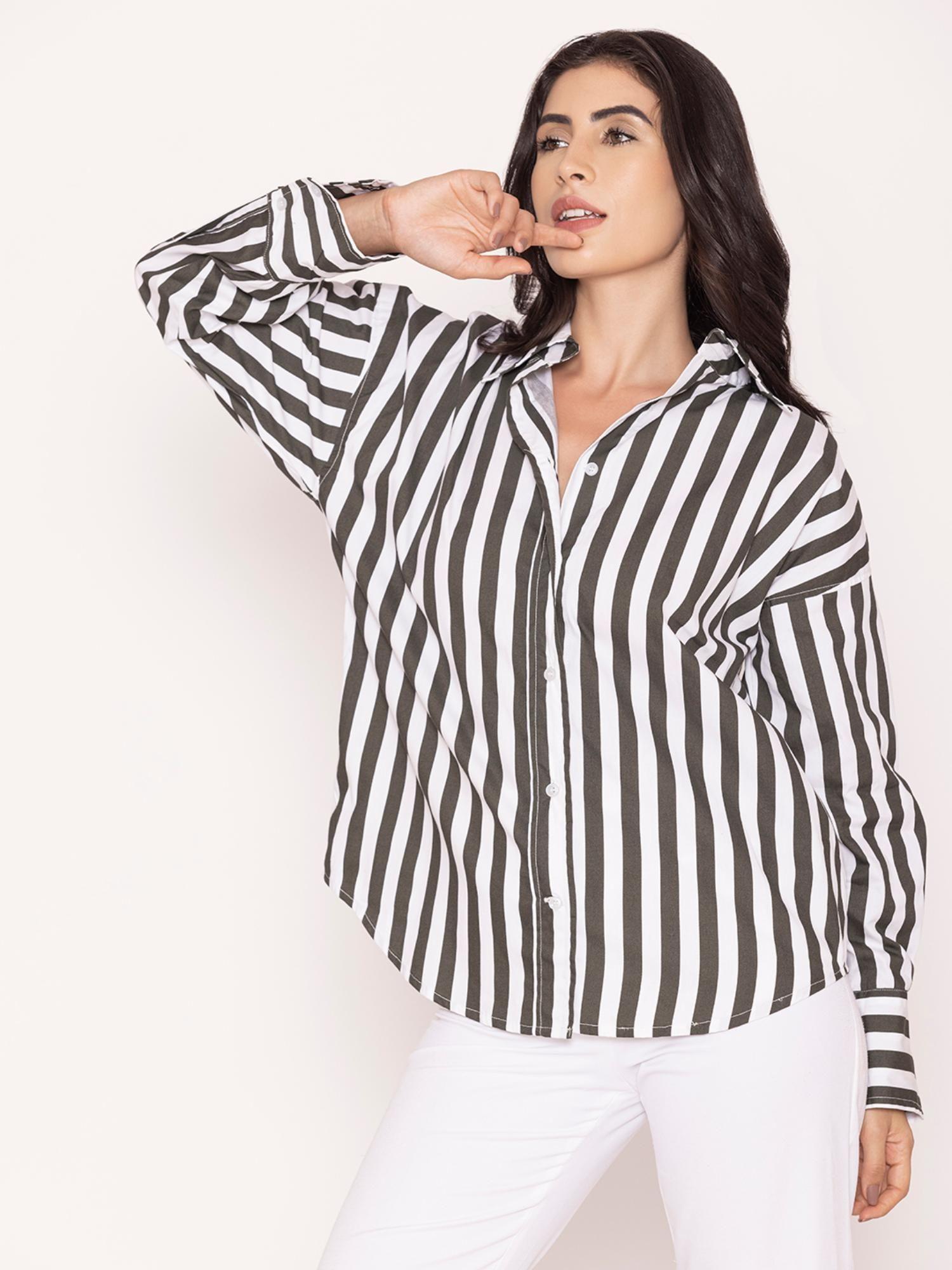 oversized striped pure cotton black shirt