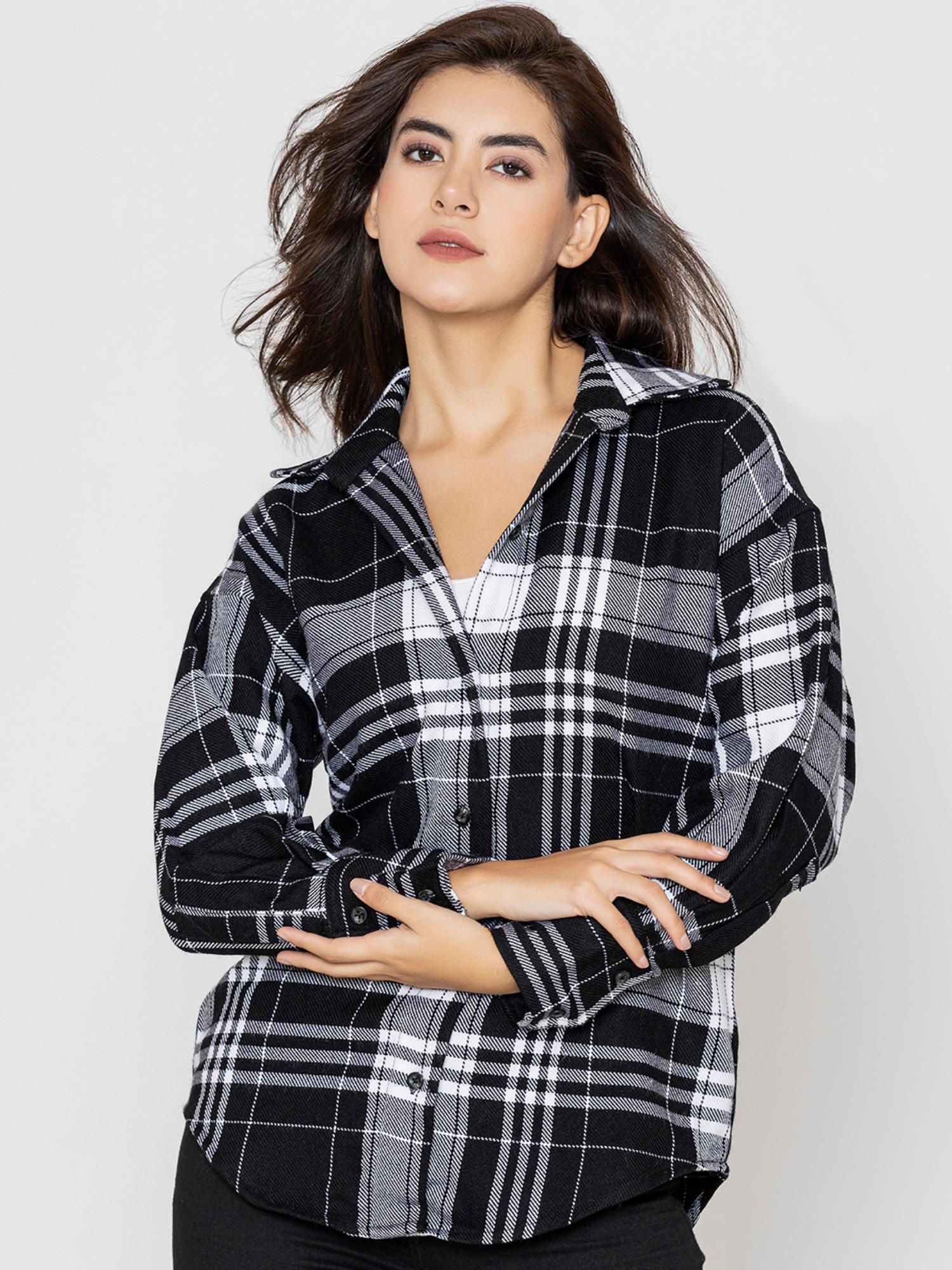 oversized woolen checked black shirt