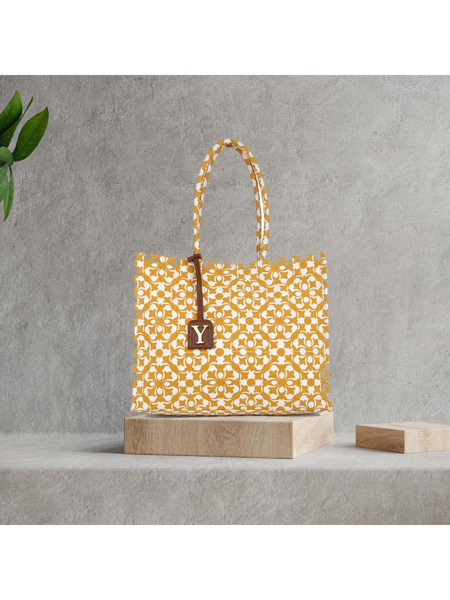 oversized yellow printed tote