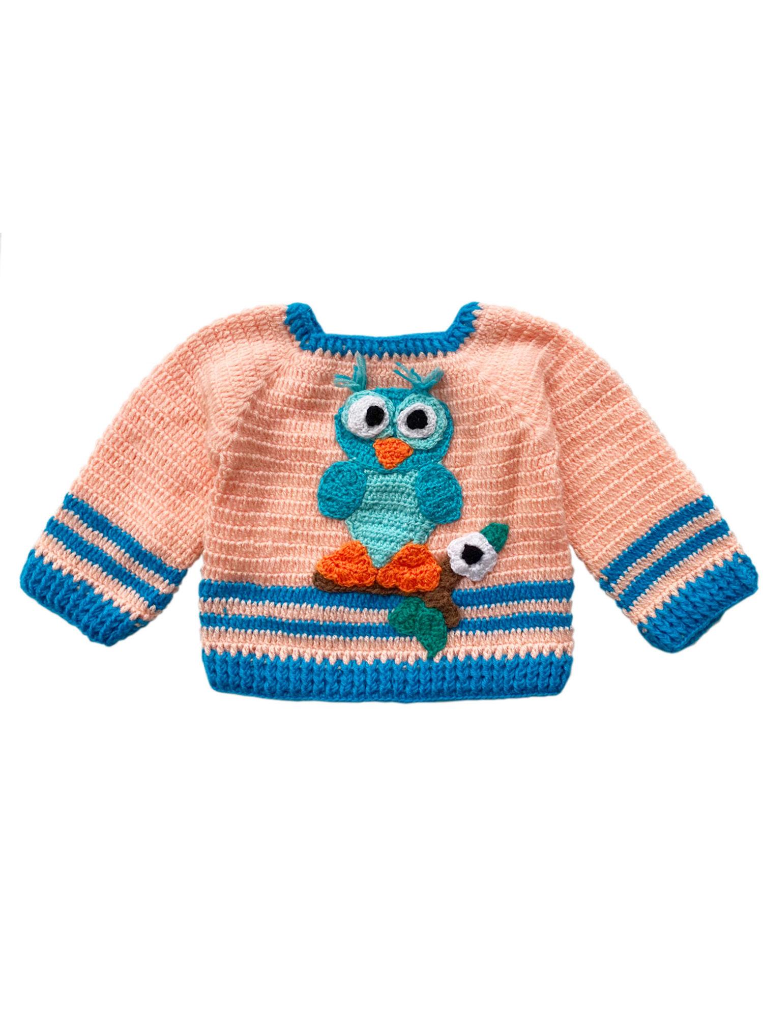owl applique hand knit sweater