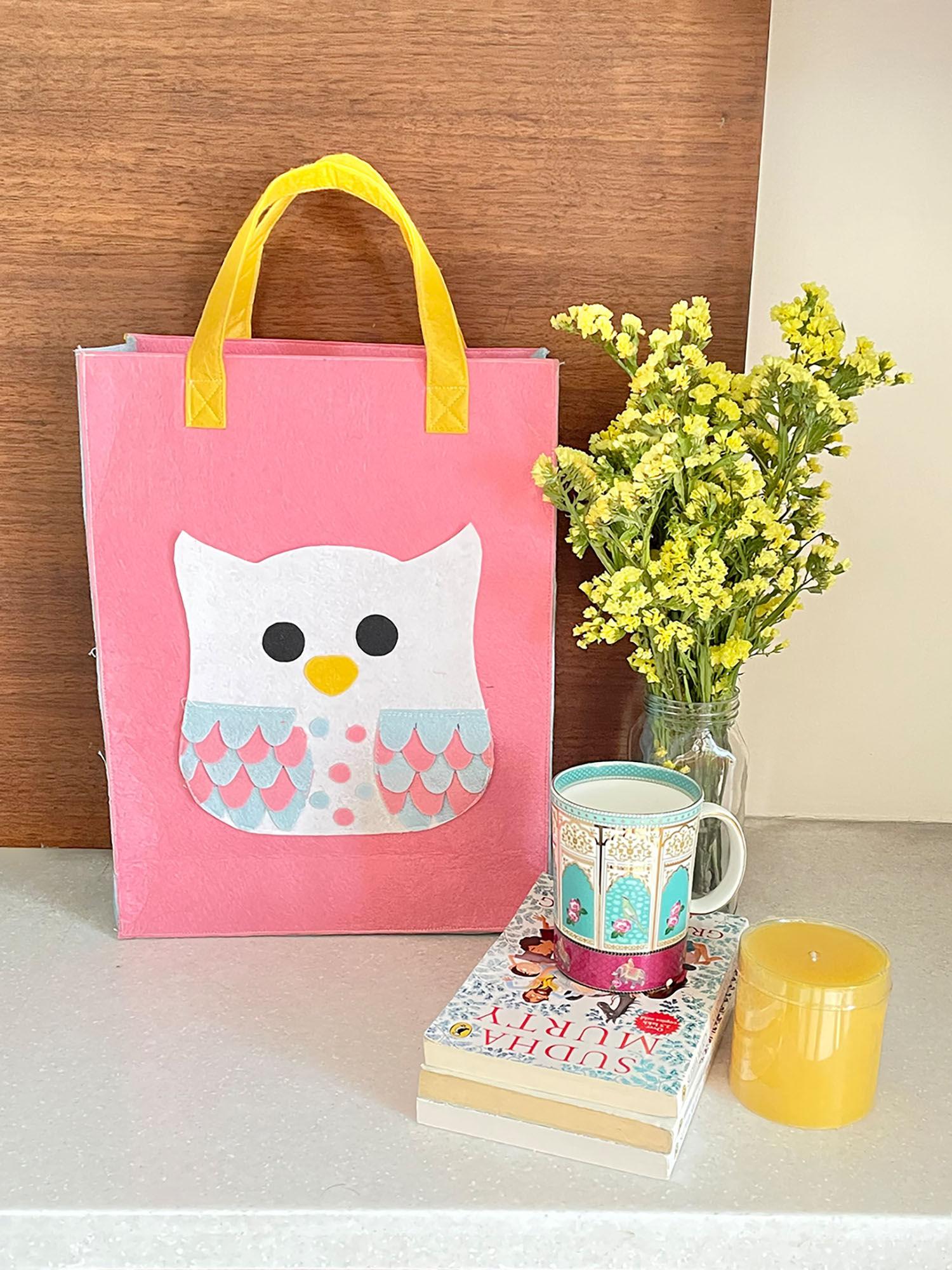 owl felt multipurpose pink bag (3-12 years)