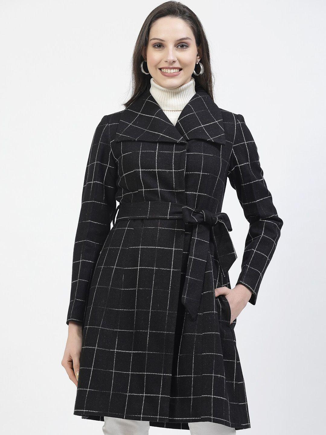 owncraft checked shawl collar woollen wrap coat