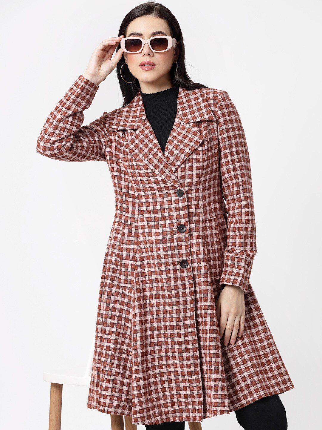 owncraft checked single-breasted a-line coat