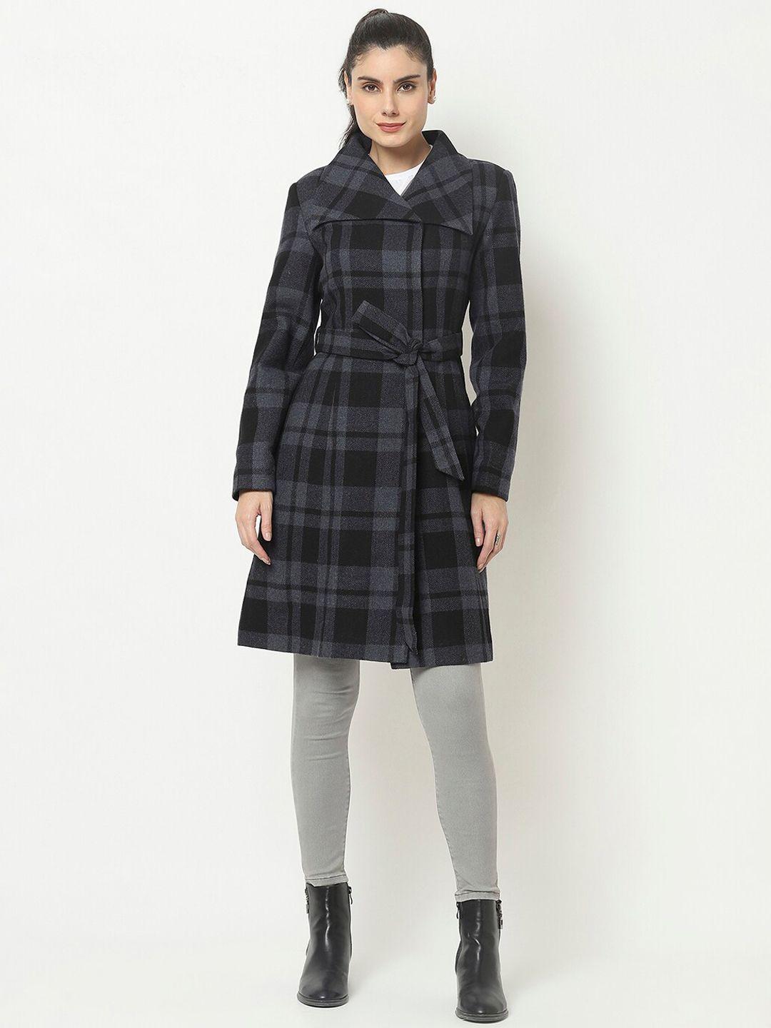 owncraft women black checked winter coat