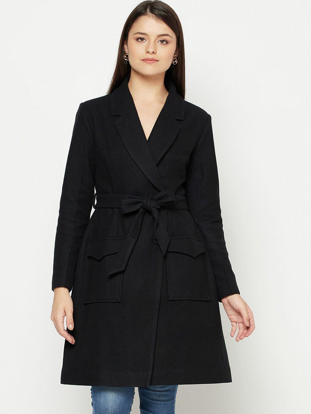 owncraft women black solid longline overcoat