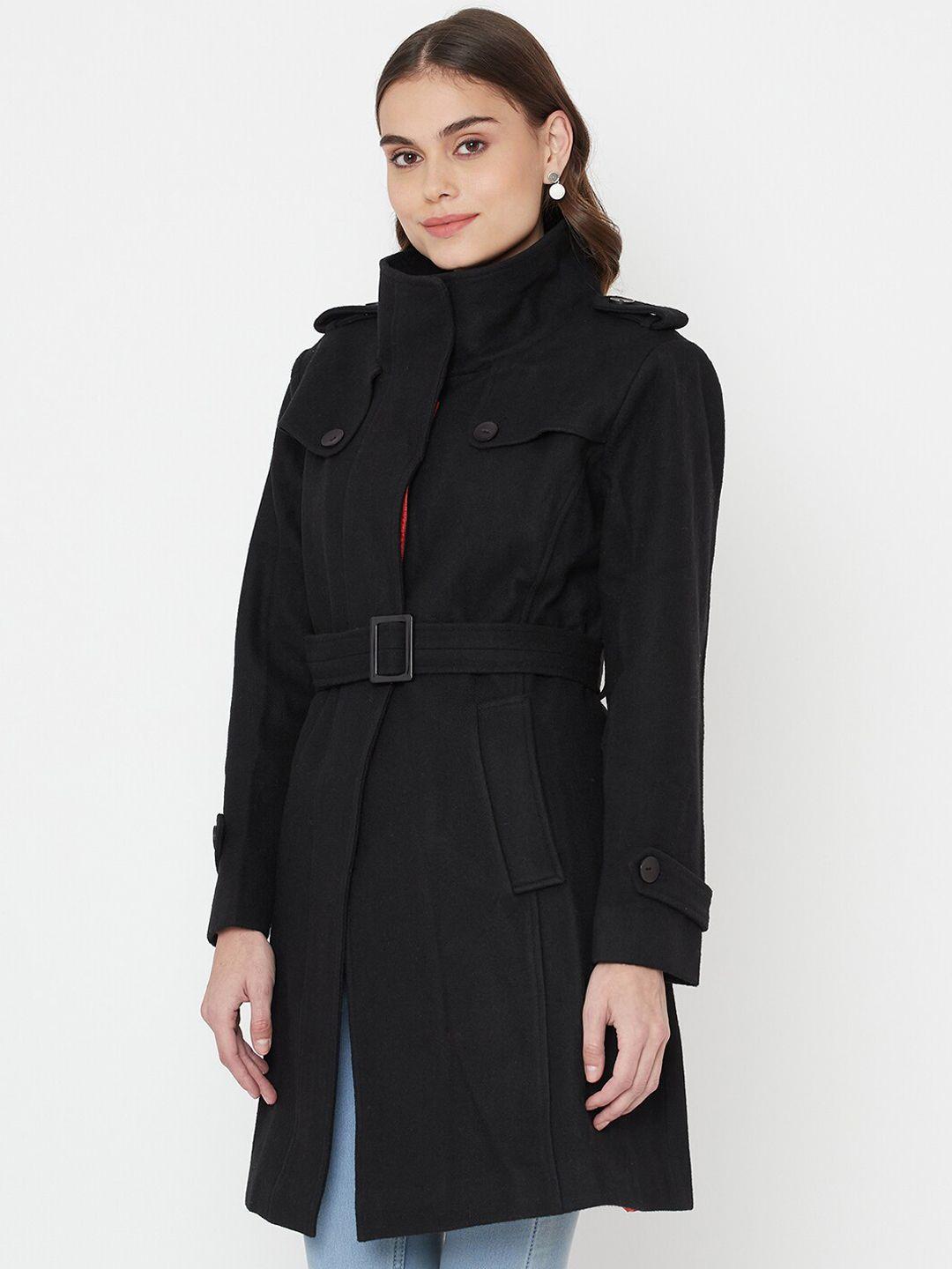 owncraft women black solid overcoat