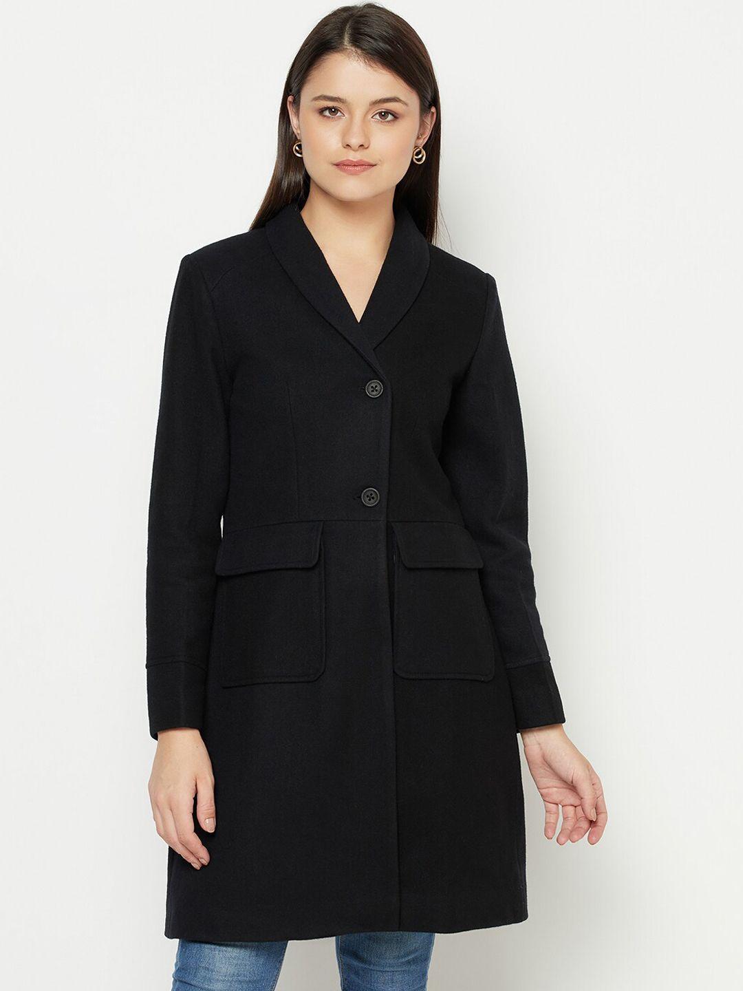 owncraft women black solid trench coat
