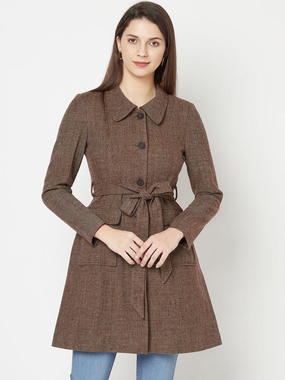 owncraft women brown self-design over coat