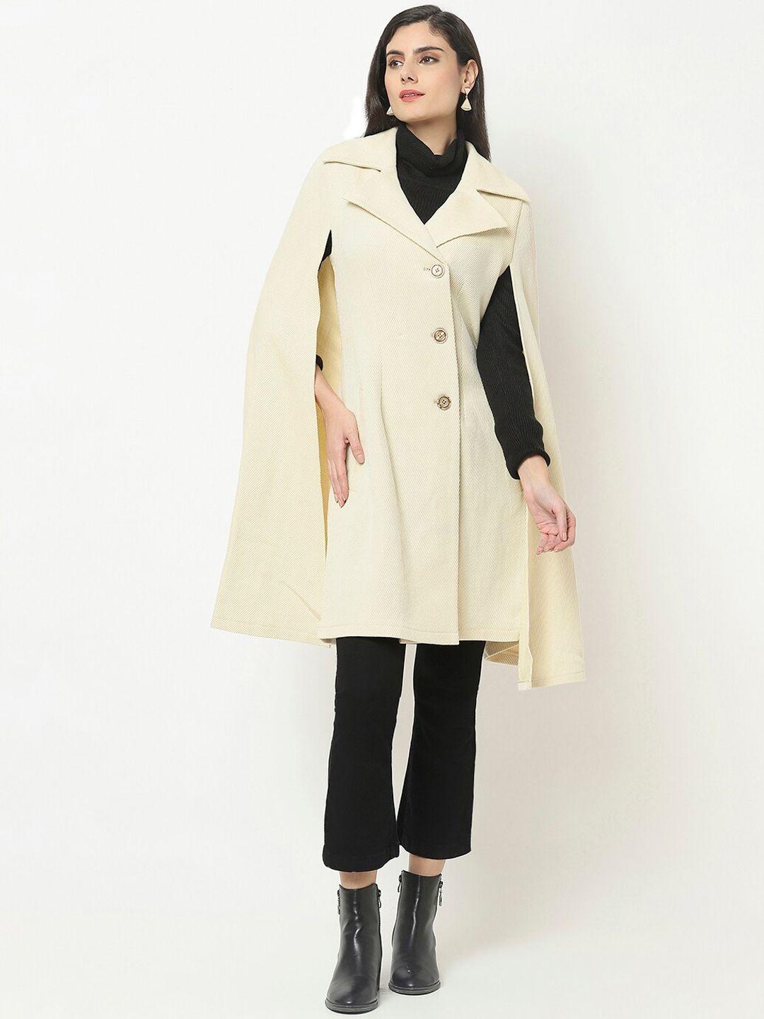 owncraft women cream colored solid woolen cape coat