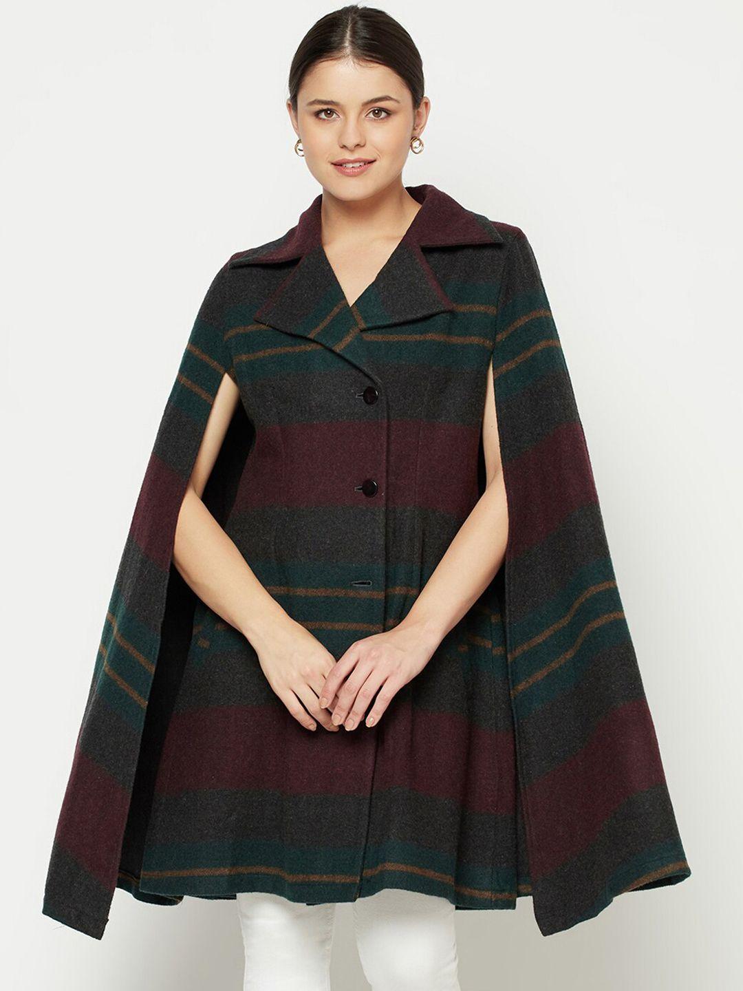 owncraft women green & grey checked cape coat