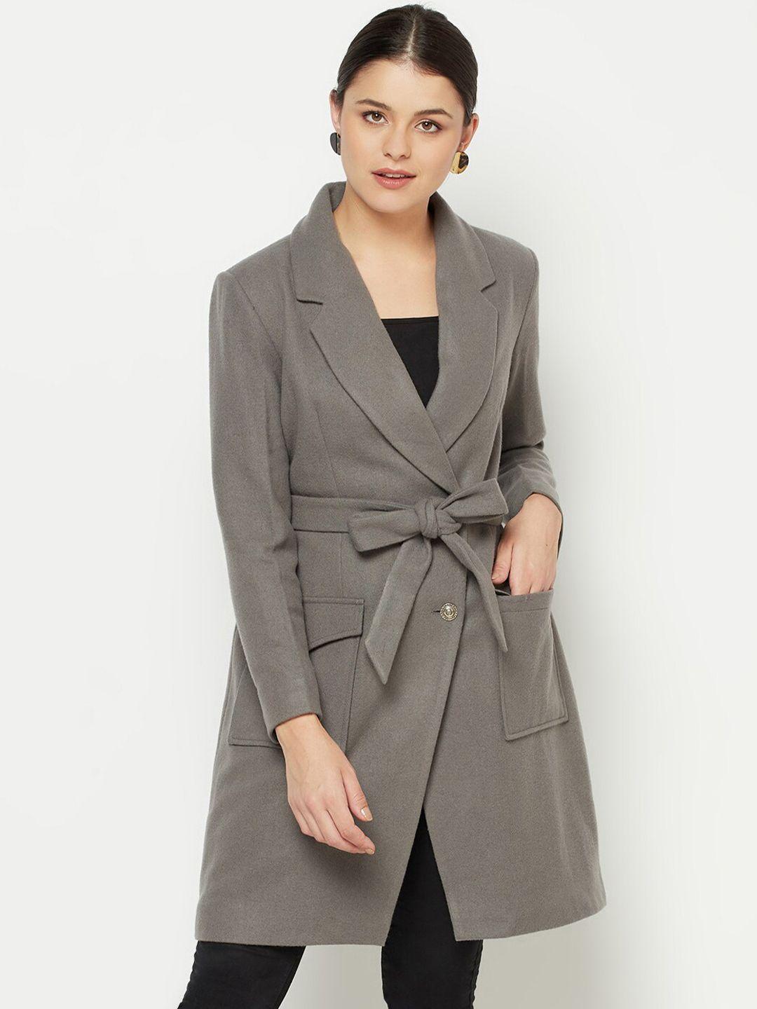 owncraft women grey solid wool trench coat