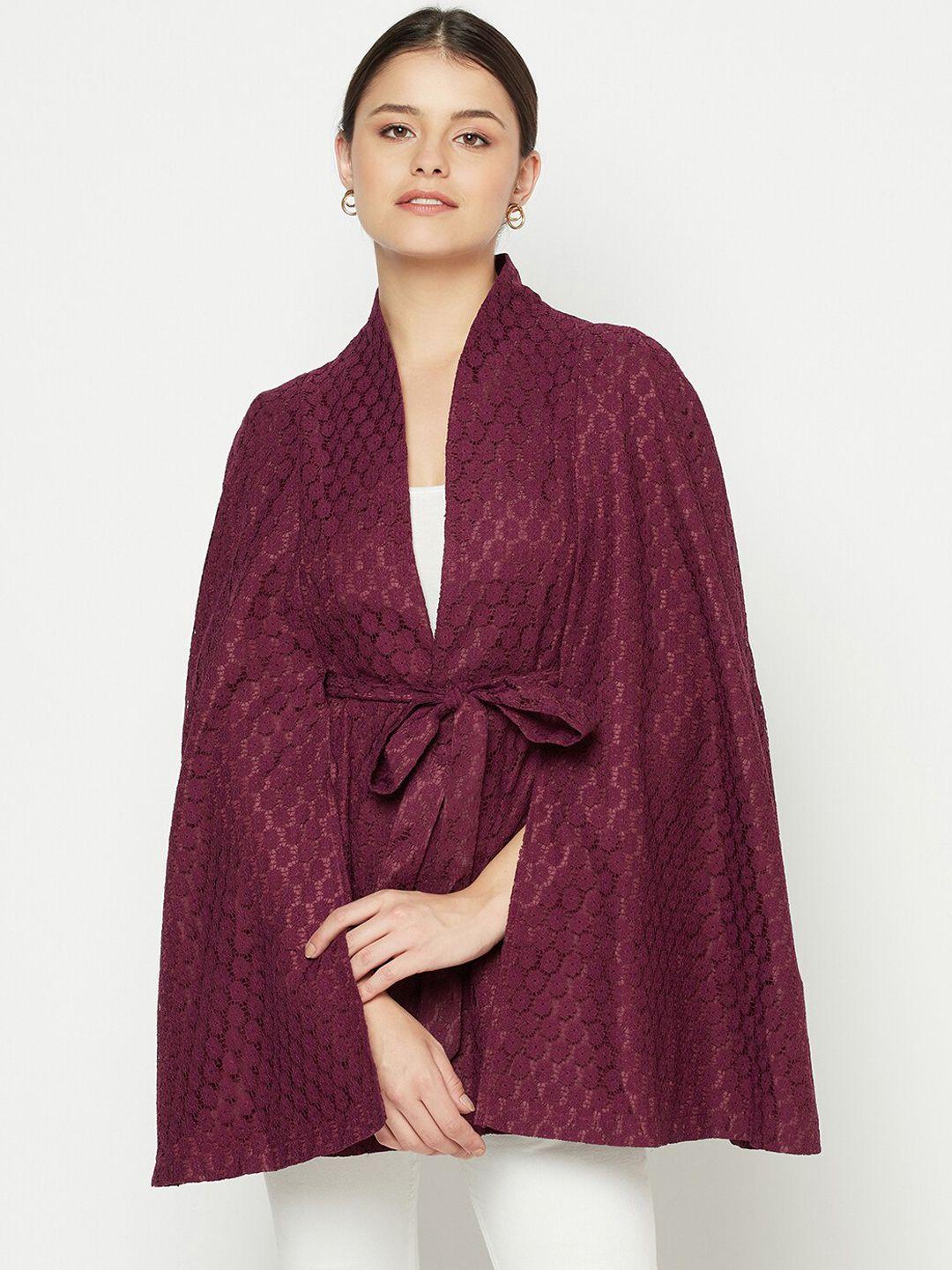 owncraft women maroon floral lace cape jacket