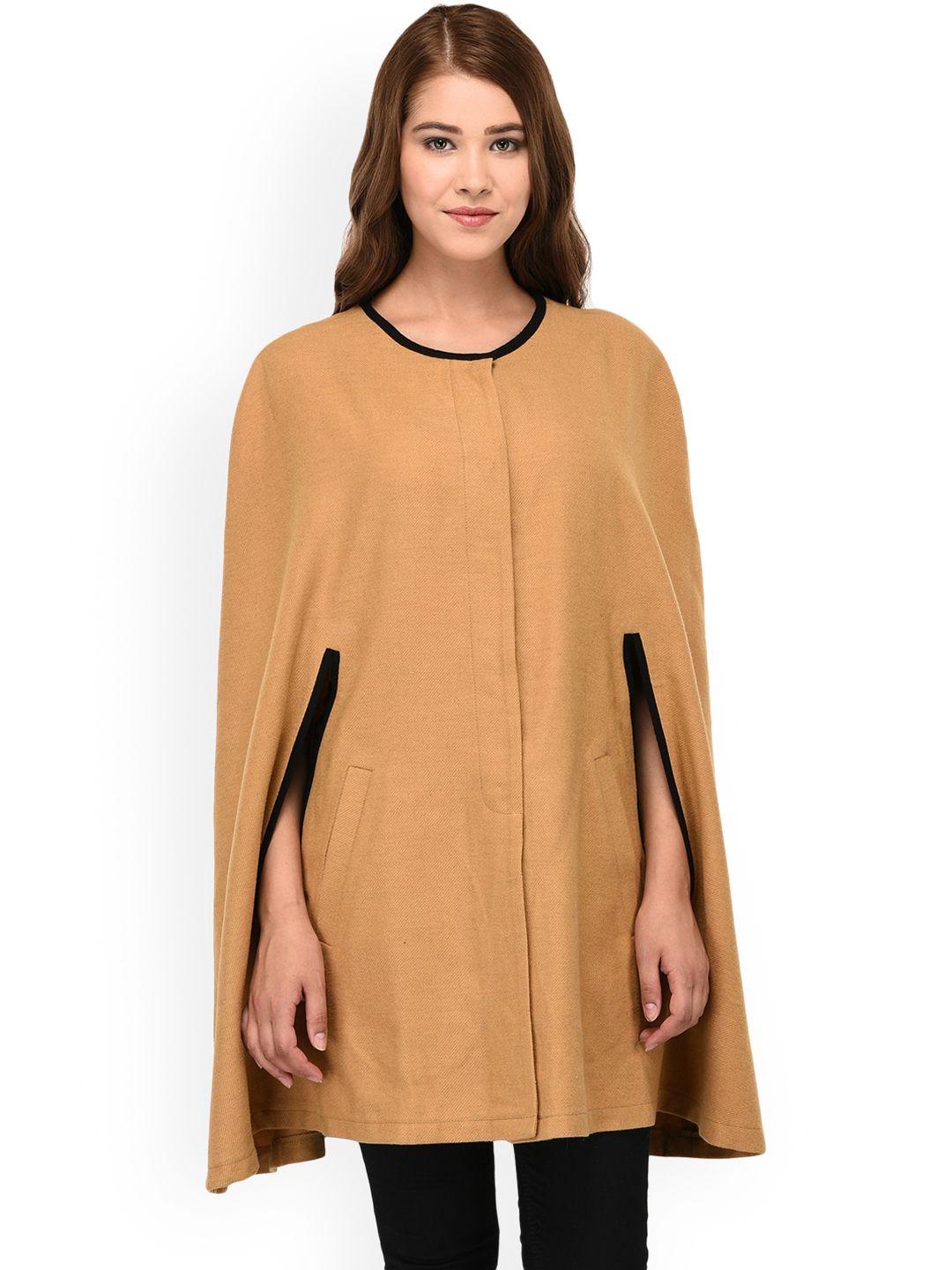 owncraft women mustard brown solid wollen cape jacket