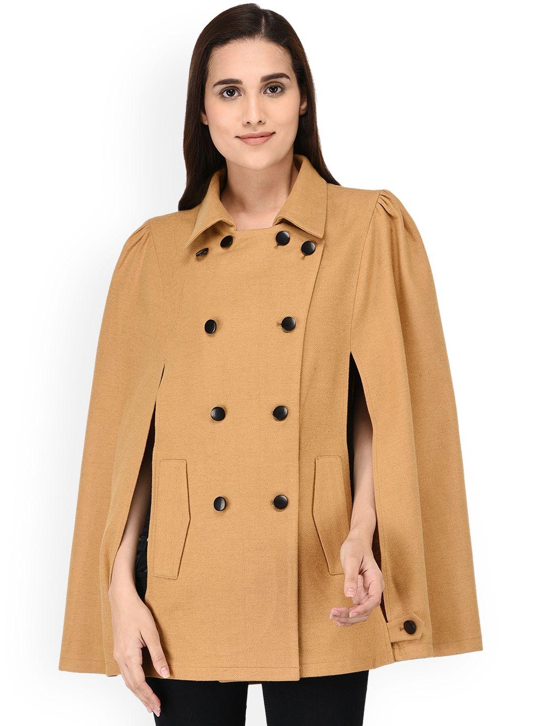 owncraft women tan-brown solid woollen cape coat